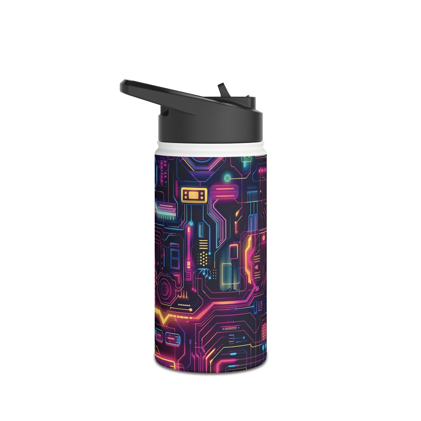 Cyberpunk Neon Pattern Stainless Steel Water Bottle with Twist-on Lid and Double-Wall Vacuum Insulation