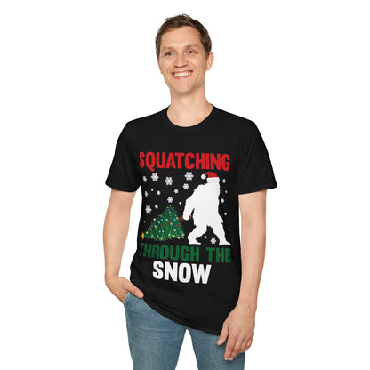 Squatching Through The Snow Funny Bigfoot Christmas Sasquatch T-Shirt