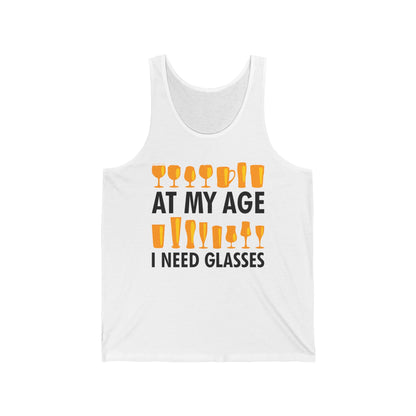 Funny Beer Wine Drinking Shirt At My Age I Need Glasses Tank Top Men Women