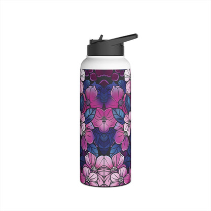 Sakura Blossoms Colored Pattern Stainless Steel Water Bottle with Twist-on Lid and Double-Wall Vacuum Insulation