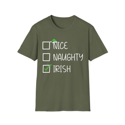 Nice Naughty Irish Christmas Ireland Heritage Roots St Patricks Day T-Shirt For Men Women T-Shirt