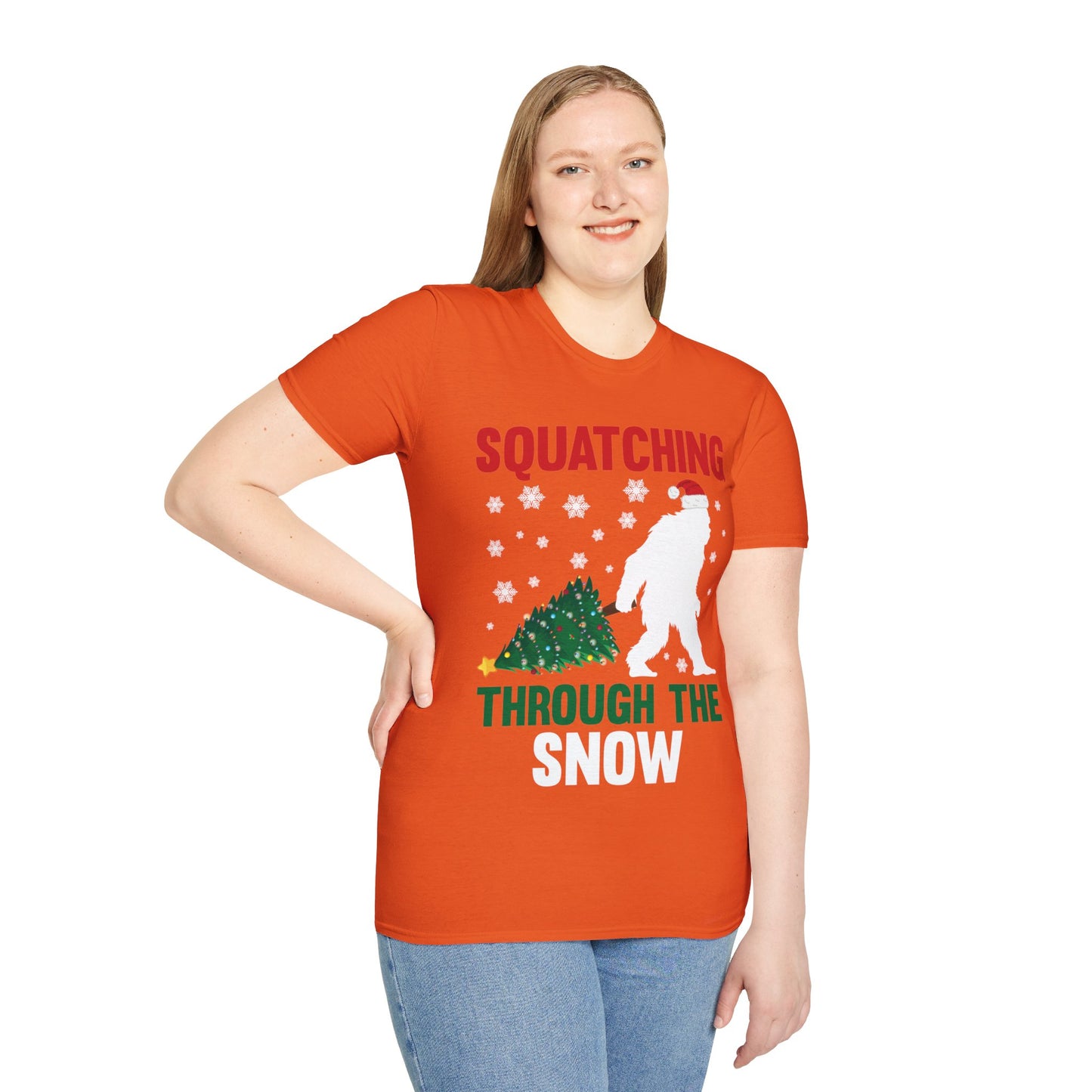 Squatching Through The Snow Funny Bigfoot Christmas Sasquatch T-Shirt