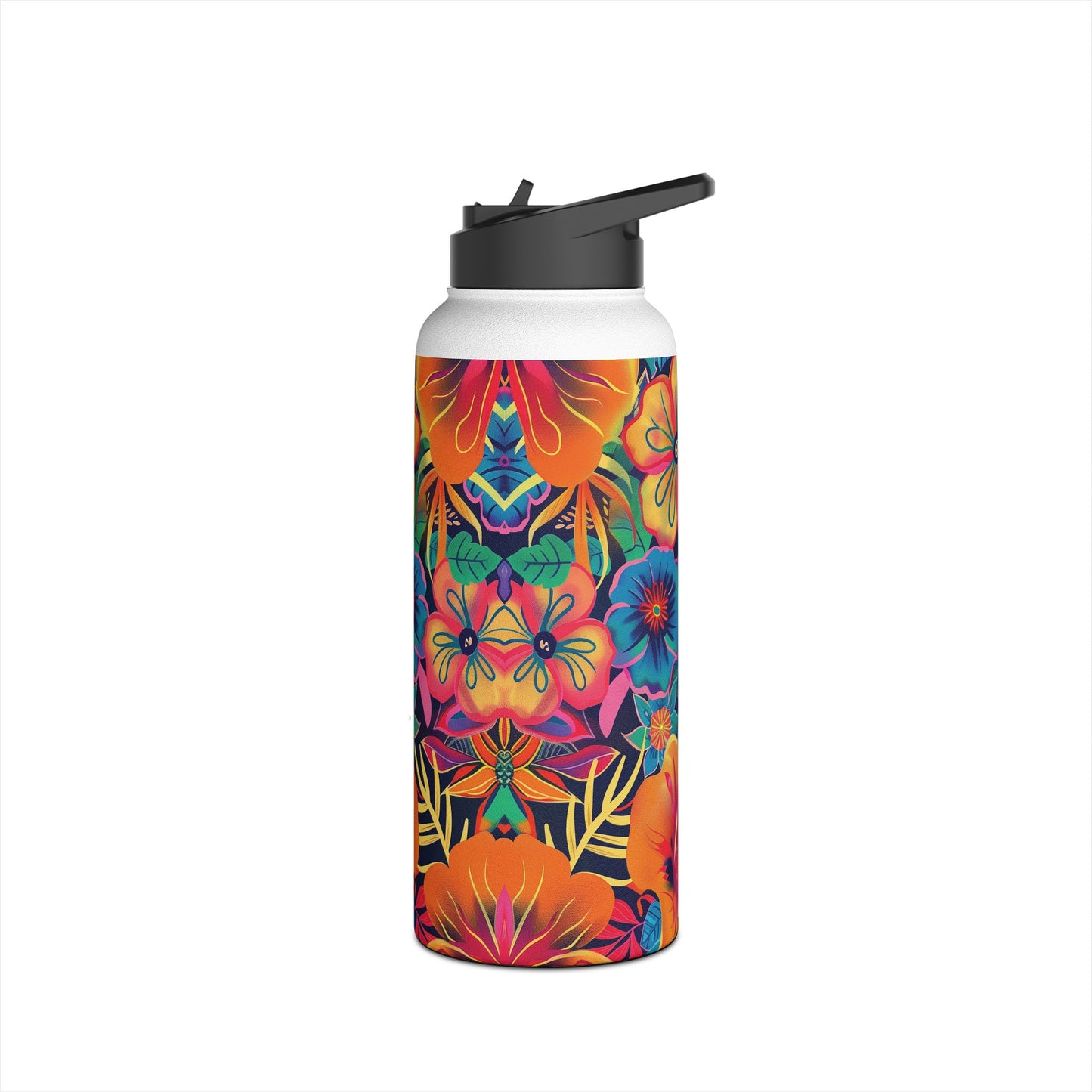 Floral Fiesta Vibrant Pattern Stainless Steel Water Bottle with Twist-on Lid and Double-Wall Vacuum Insulation