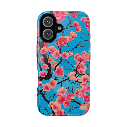 Sakura Blossoms Vibrant Pattern iPhone 16 Pro Max Plus Case Wireless Charging Compatible Tough Cases Protection, Magnetic Phone Case for iPhone Classic Series