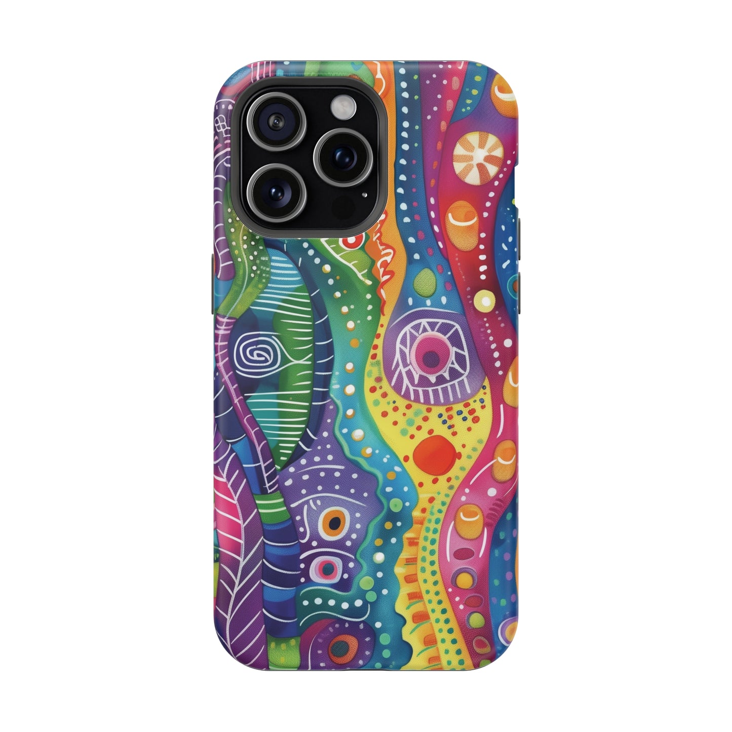 Abstract Rainbow Doodle Pattern iPhone 13 14 15 Pro Max Plus Case Compatible with MagSafe Tough Cases Protection, Magnetic Phone Case for iPhone  Classic Series