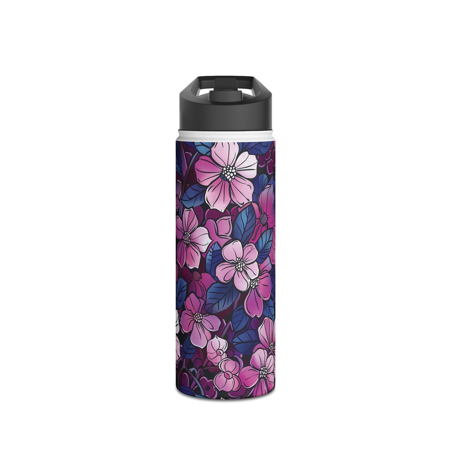 Sakura Blossoms Colored Pattern Stainless Steel Water Bottle with Twist-on Lid and Double-Wall Vacuum Insulation