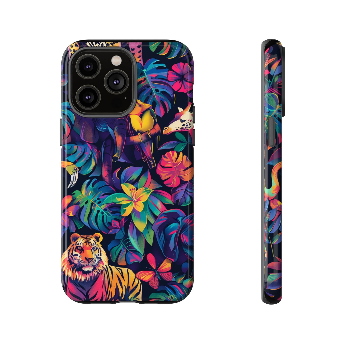 Animal Collage Vibrant Pattern iPhone 13 14 15 16 Pro Max Plus Case Wireless Charging Compatible Tough Cases Protection, Magnetic Phone Case for iPhone Classic Series