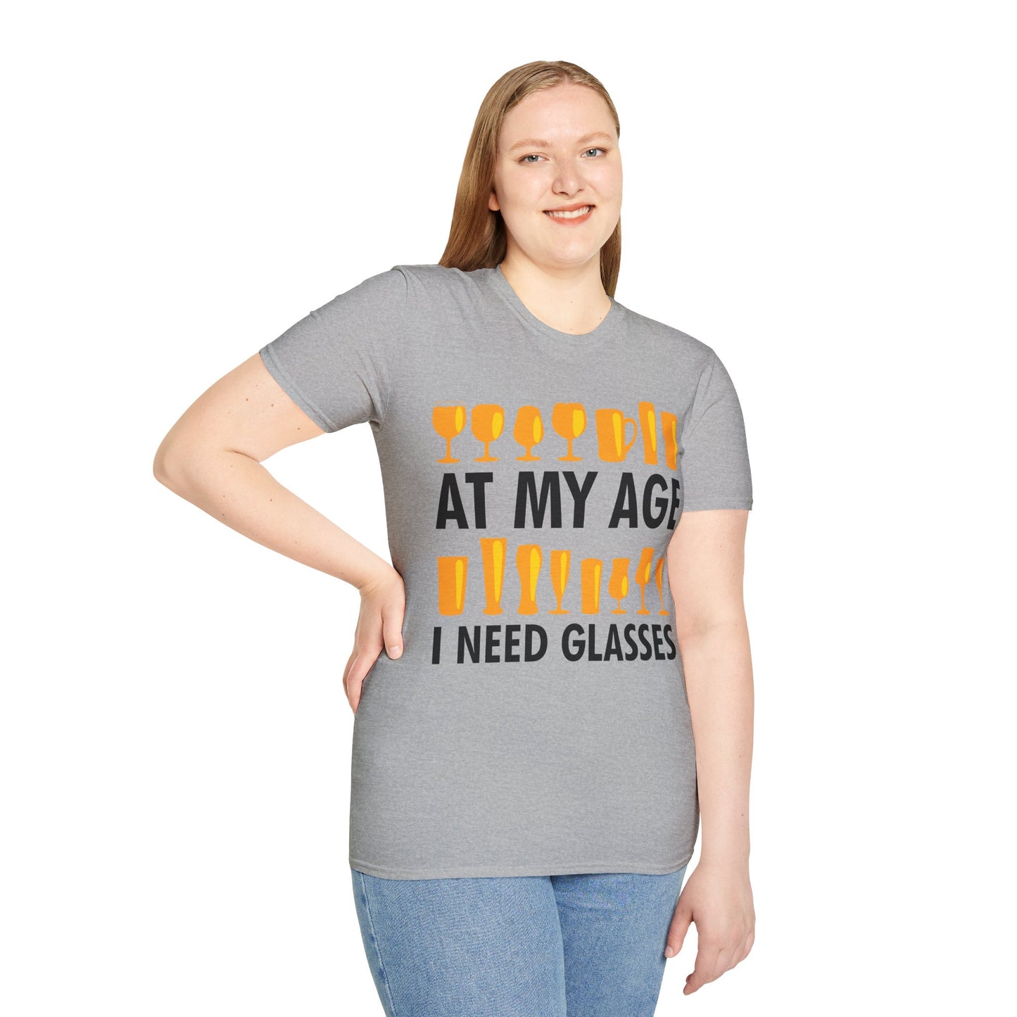 Funny Beer Wine Drinking Shirt At My Age I Need Glasses T-Shirt Men Women