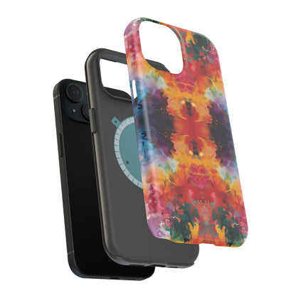 Tie-Dye Dream Vibrant Pattern iPhone 13 14 15 Pro Max Plus Case Compatible with MagSafe Tough Cases Protection, Magnetic Phone Case for iPhone  Classic Series