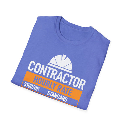 Funny Contractor Hourly Rate Price Chart Contractor Sarcastic Gift T-Shirt