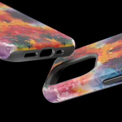 Tie-Dye Dream Vibrant Pattern iPhone 13 14 15 Pro Max Plus Case Compatible with MagSafe Tough Cases Protection, Magnetic Phone Case for iPhone  Classic Series