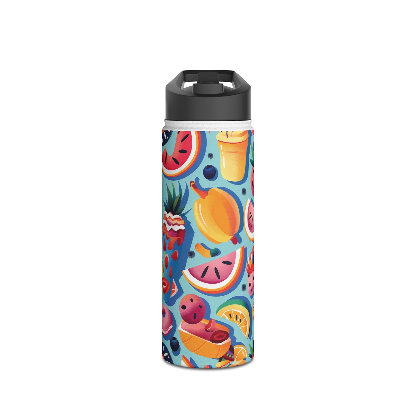 Food Paradise Vibrant Pattern Stainless Steel Water Bottle with Twist-on Lid and Double-Wall Vacuum Insulation