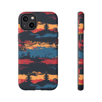 Samurai Sunset Pattern iPhone 13 14 15 16 Pro Max Plus Case Wireless Charging Compatible Tough Cases Protection, Magnetic Phone Case for iPhone Classic Series