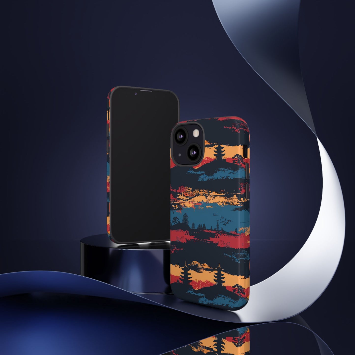 Samurai Sunset Pattern iPhone 13 14 15 16 Pro Max Plus Case Wireless Charging Compatible Tough Cases Protection, Magnetic Phone Case for iPhone Classic Series