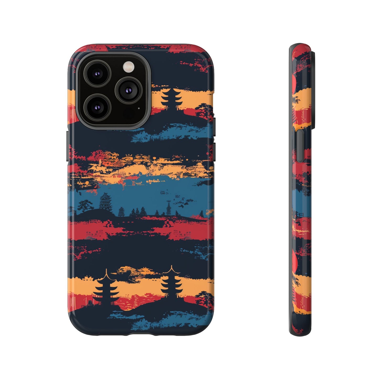 Samurai Sunset Pattern iPhone 13 14 15 16 Pro Max Plus Case Wireless Charging Compatible Tough Cases Protection, Magnetic Phone Case for iPhone Classic Series