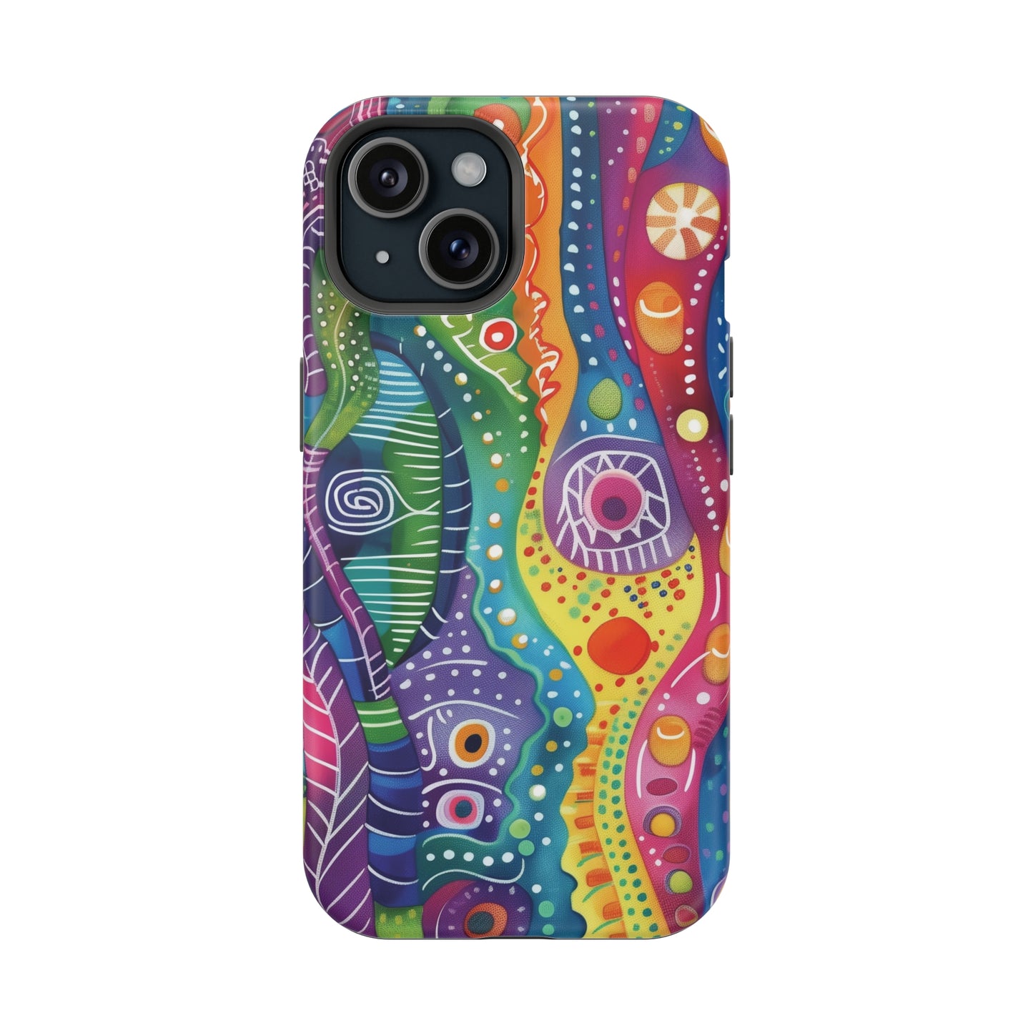 Abstract Rainbow Doodle Pattern iPhone 13 14 15 Pro Max Plus Case Compatible with MagSafe Tough Cases Protection, Magnetic Phone Case for iPhone  Classic Series