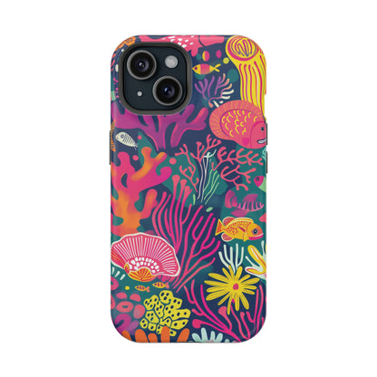 Underwater World Vibrant Pattern iPhone 13 14 15 Pro Max Plus Case Compatible with MagSafe Tough Cases Protection, Magnetic Phone Case for iPhone  Classic Series