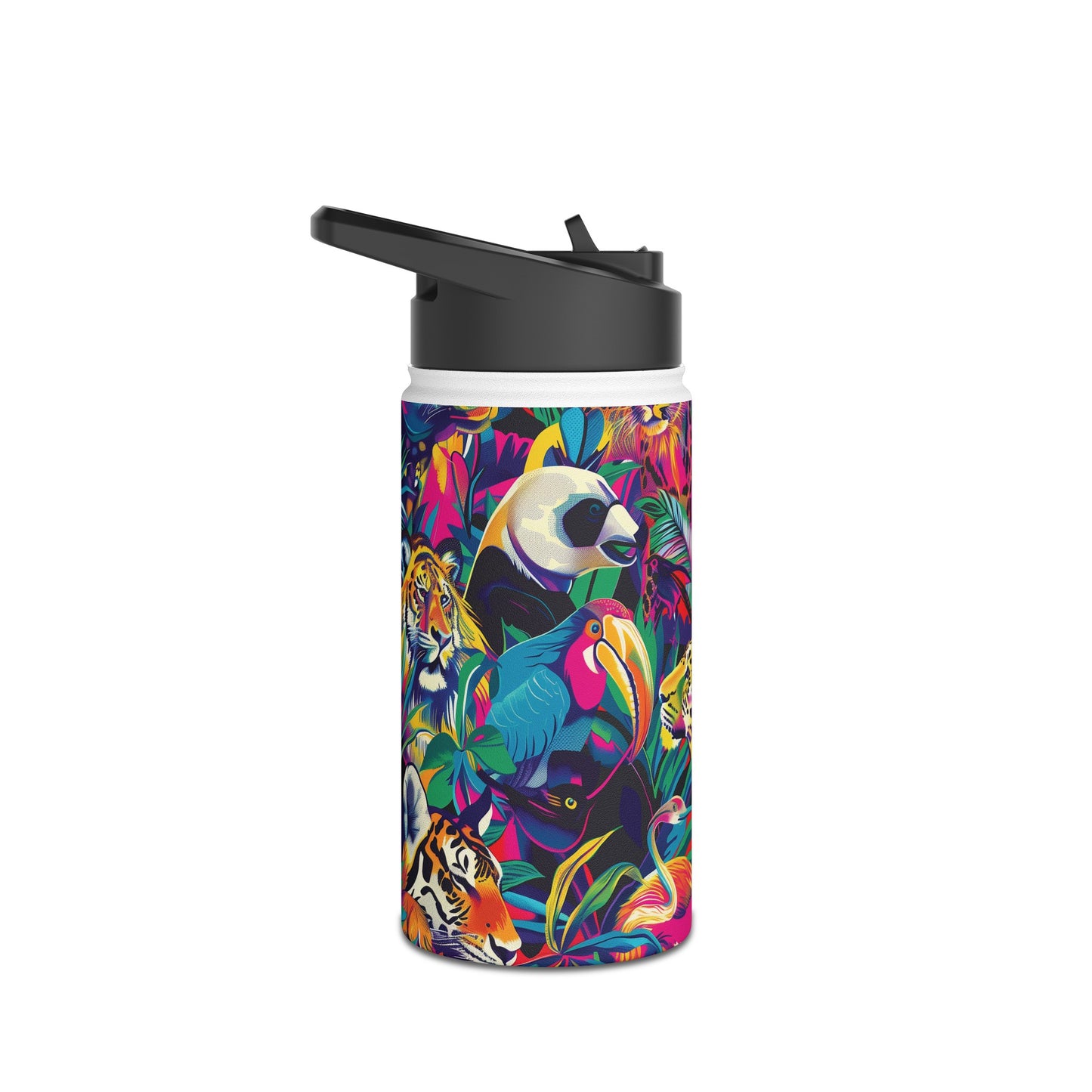 Animal Collage Pattern Stainless Steel Water Bottle with Twist-on Lid and Double-Wall Vacuum Insulation