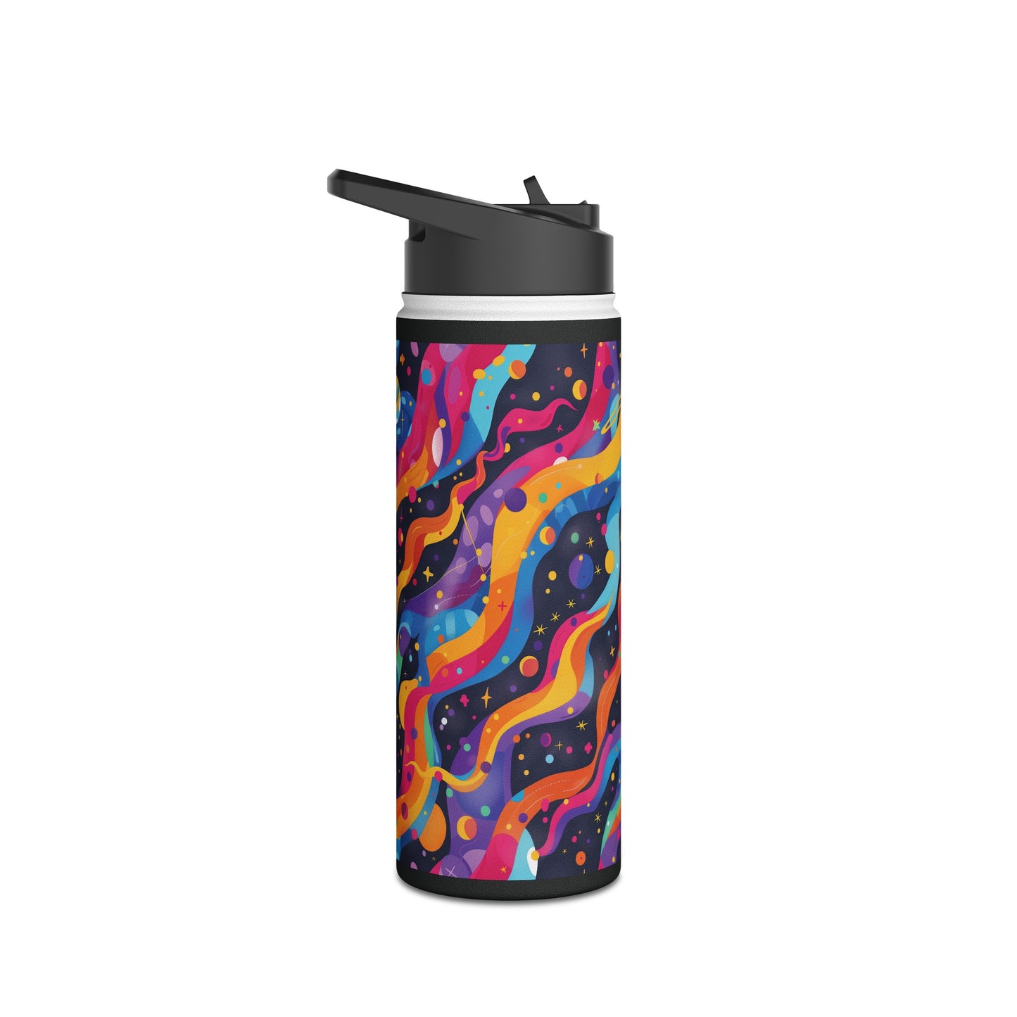 Planetary Parade Vibrant Pattern Stainless Steel Water Bottle with Twist-on Lid and Double-Wall Vacuum Insulation