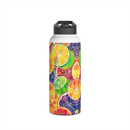 Citrus Burst Vibrant Pattern Stainless Steel Water Bottle with Twist-on Lid and Double-Wall Vacuum Insulation