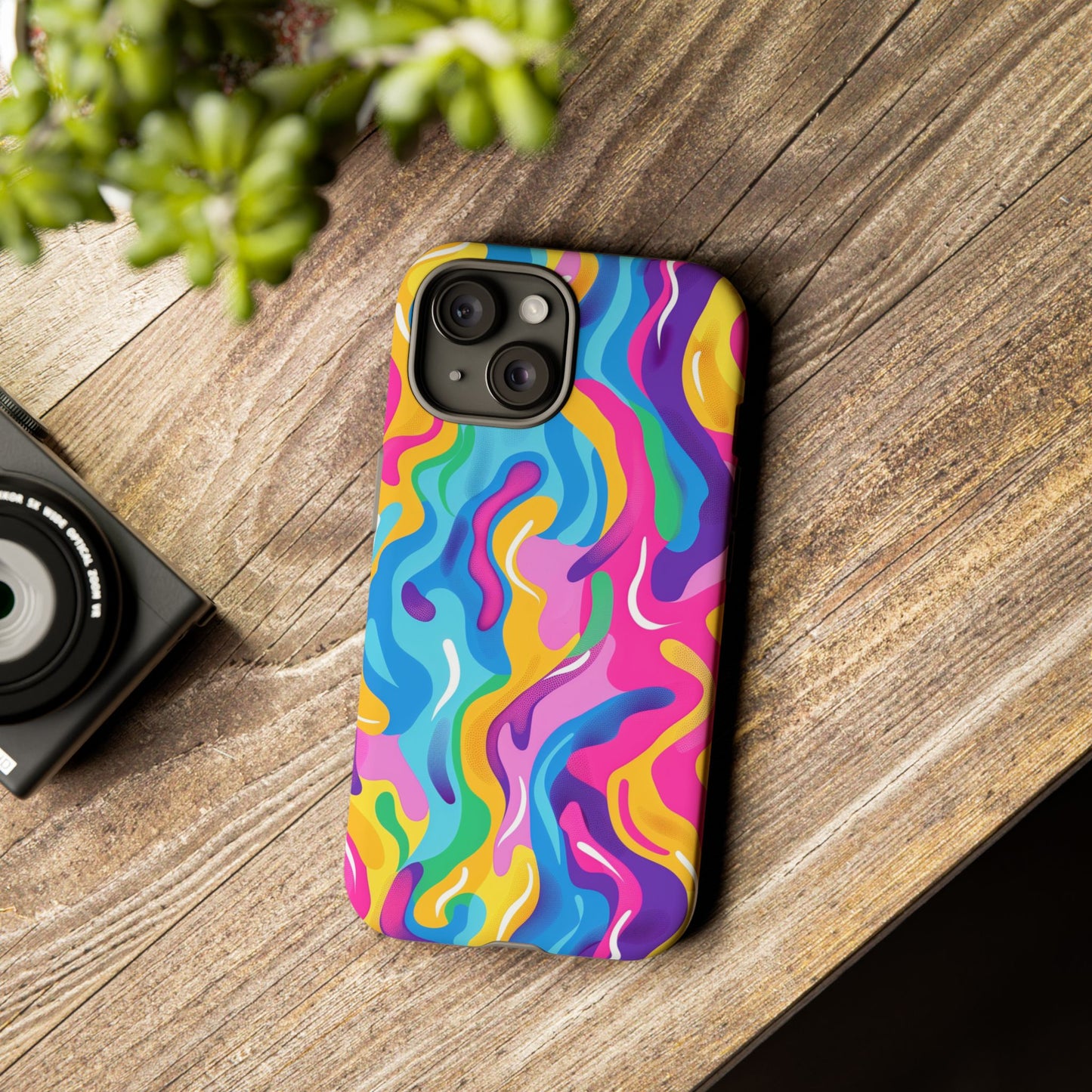 Rainbow Splash Pattern iPhone iPhone 13 14 15 16 Pro Max Plus Case Wireless Charging Compatible Tough Cases Protection, Magnetic Phone Case for iPhone Classic Series