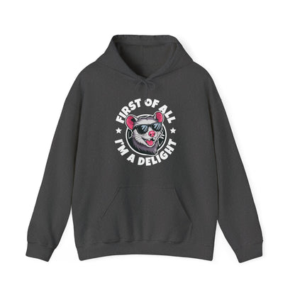 Funny First Of All I'm A Delight Sarcastic Angry Opossum Possum Hoodie For Men Women Hoodie