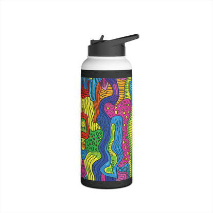 Abstract Rainbow Colored Pattern Stainless Steel Water Bottle with Twist-on Lid and Double-Wall Vacuum Insulation