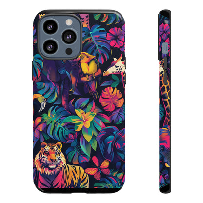 Animal Collage Vibrant Pattern iPhone 13 14 15 16 Pro Max Plus Case Wireless Charging Compatible Tough Cases Protection, Magnetic Phone Case for iPhone Classic Series