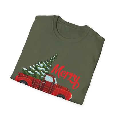 Merry Christmas Buffalo Plaid Red Truck Tree Xmas T-Shirt Men Women