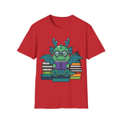 Funny Dragon and Books Nerds Cute Dragon Reading A Book T-Shirt For Men Women T-Shirt