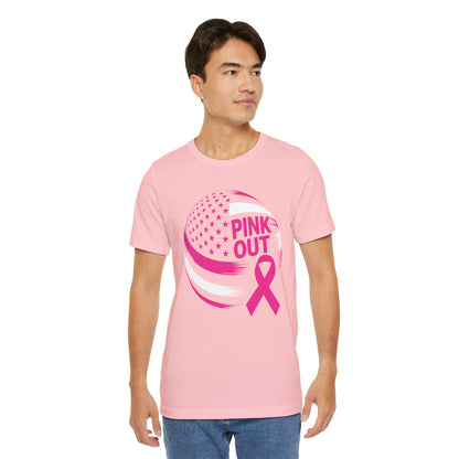 Volley Ball Pink Ribbon Breast Cancer Awearness USA Flag T-Shirt For Men Women