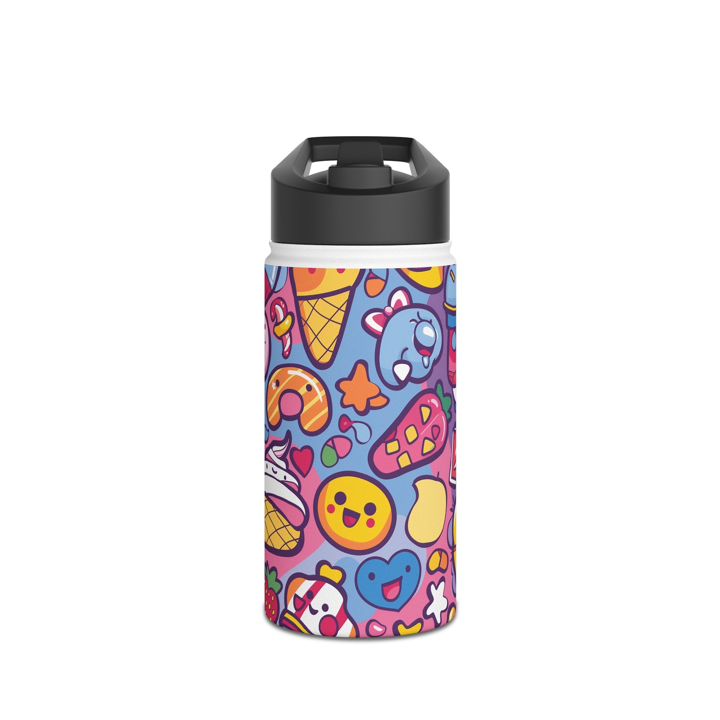 Kawaii Candyland Pattern Stainless Steel Water Bottle with Twist-on Lid and Double-Wall Vacuum Insulation