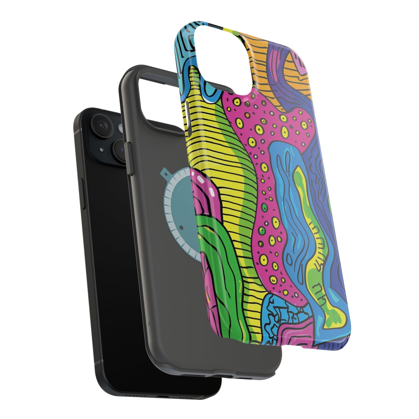 Abstract Rainbow Colored Pattern iPhone 13 14 15 Pro Max Plus Case Compatible with MagSafe Tough Cases Protection, Magnetic Phone Case for iPhone  Classic Series