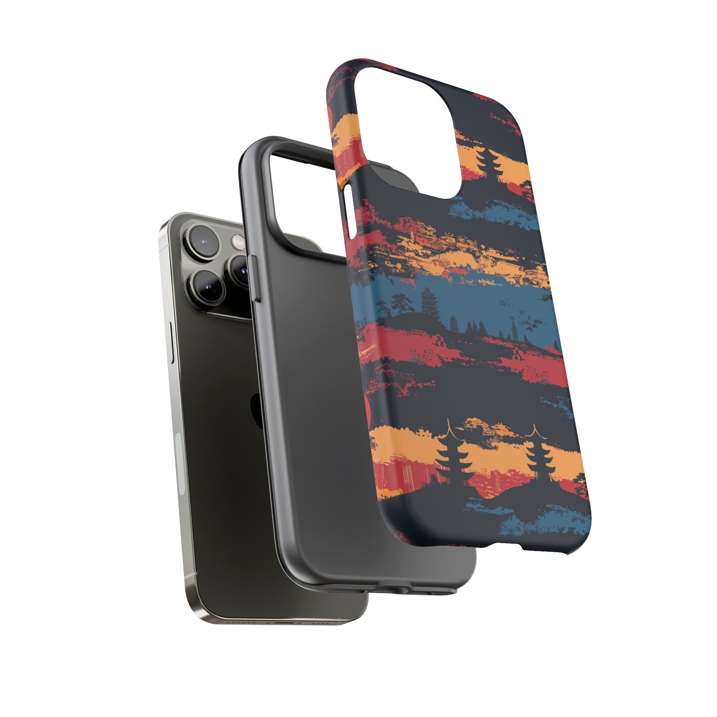 Samurai Sunset Pattern iPhone 13 14 15 16 Pro Max Plus Case Wireless Charging Compatible Tough Cases Protection, Magnetic Phone Case for iPhone Classic Series