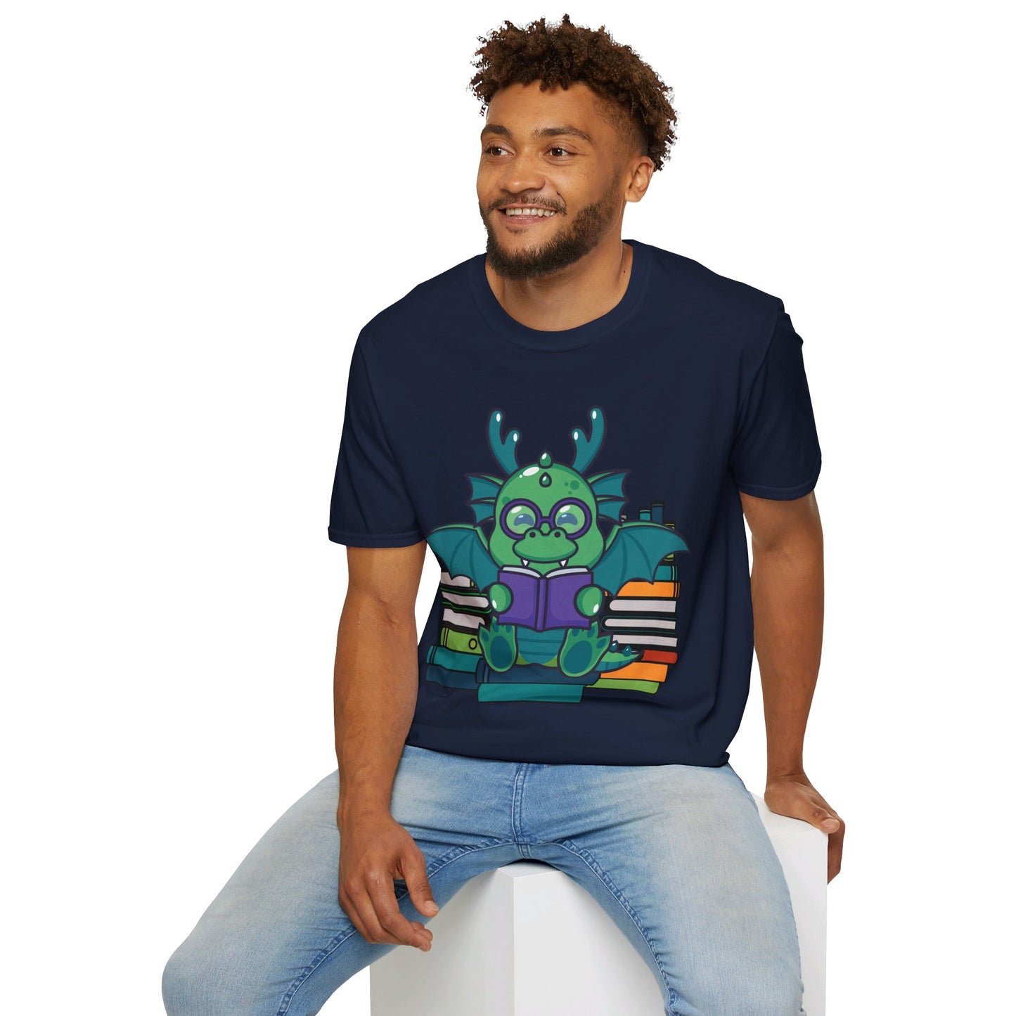 Funny Dragon and Books Nerds Cute Dragon Reading A Book T-Shirt For Men Women T-Shirt