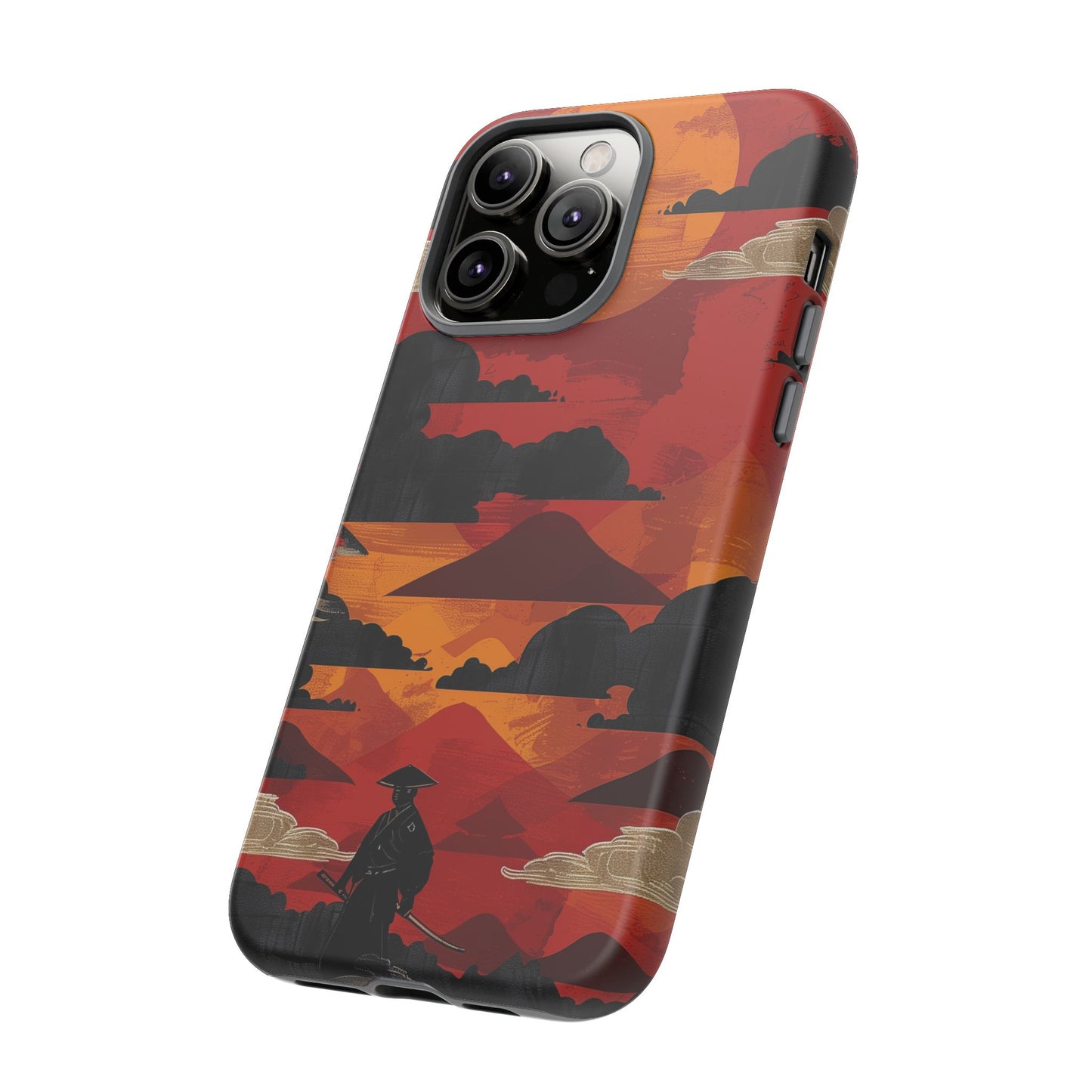 Samurai Sunset Vibrant Pattern iPhone 13 14 15 16 Pro Max Plus Case Wireless Charging Compatible Tough Cases Protection, Magnetic Phone Case for iPhone Classic Series