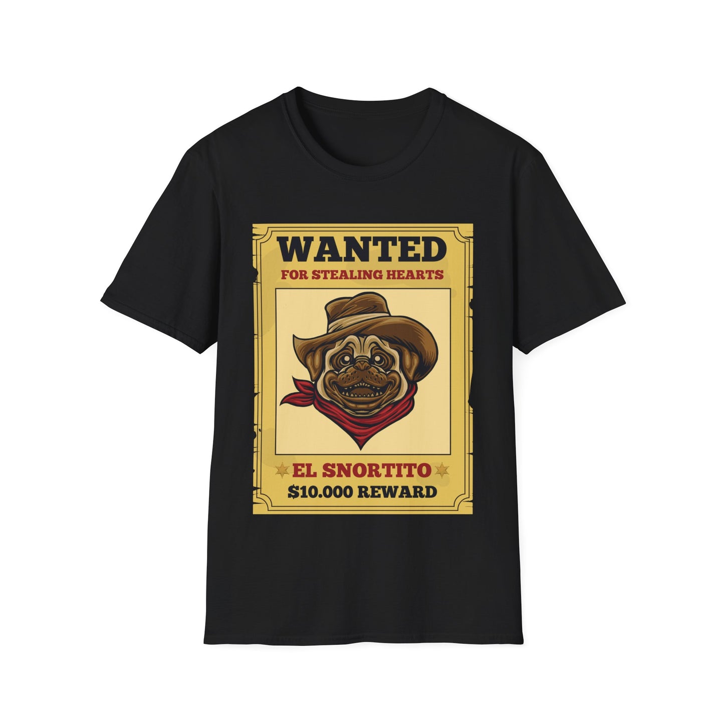 Vintage Pug Wanted Poster Cute Western Cowboy Funny Pug Dog T-Shirt For Men Women T-Shirt