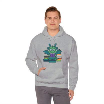 Funny Dragon and Books Nerds Cute Dragon Reading A Book Hoodie For Men Women Hoodie