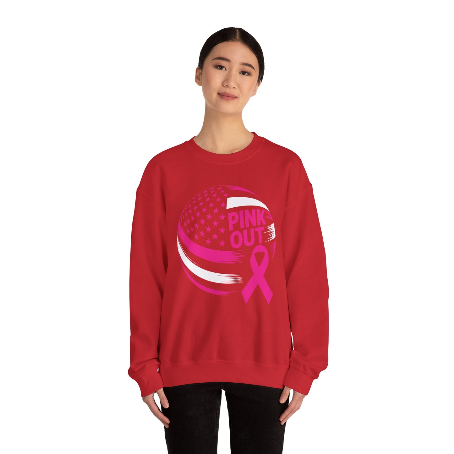Volley Ball Pink Ribbon Breast Cancer Awearness USA Flag Sweatshirt For Men Women