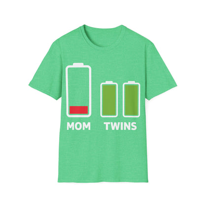 Funny Twin Mother Low Battery Tired Mom Of Twins T-Shirt