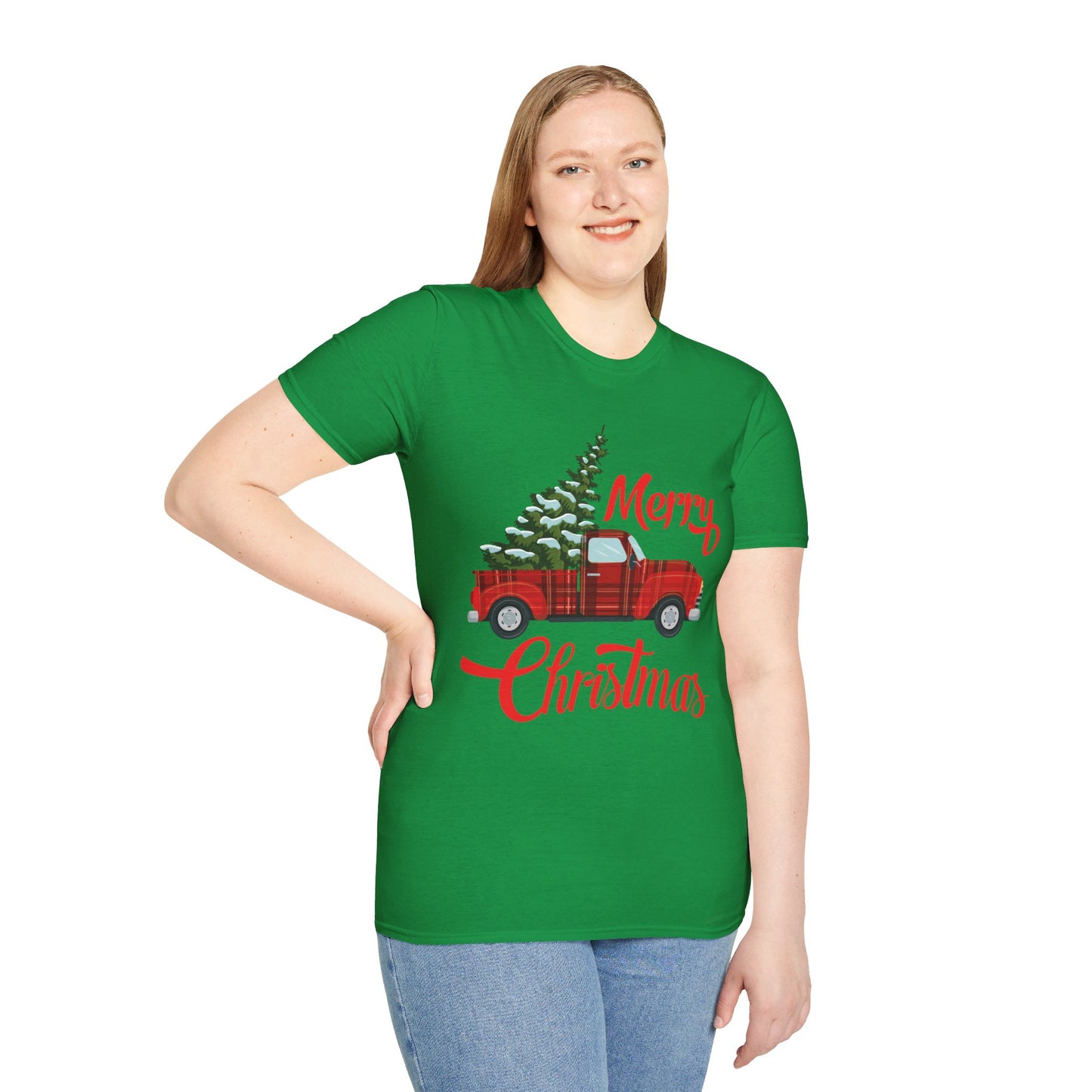 Merry Christmas Buffalo Plaid Red Truck Tree Xmas T-Shirt Men Women