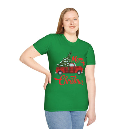 Merry Christmas Buffalo Plaid Red Truck Tree Xmas T-Shirt Men Women