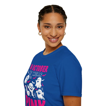 Groovy Wear Pink Breast Cancer Warrior Cute Ghost Halloween T-Shirt