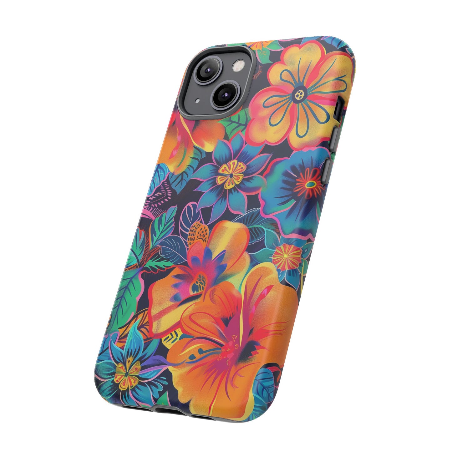 Floral Fiesta Vibrant Pattern iPhone 13 14 15 16 Pro Max Plus Case Wireless Charging Compatible Tough Cases Protection, Magnetic Phone Case for iPhone Classic Series