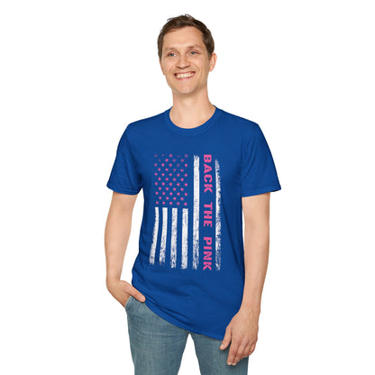Back The Pink USA Flag Pink Breast Cancer Awareness October Tshirt