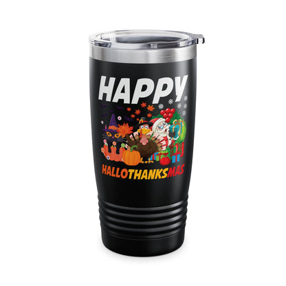 Funny Happy Hallothanksmas Halloween Thanksgiving Christmas Mash Up Tumbler Men Women Kids