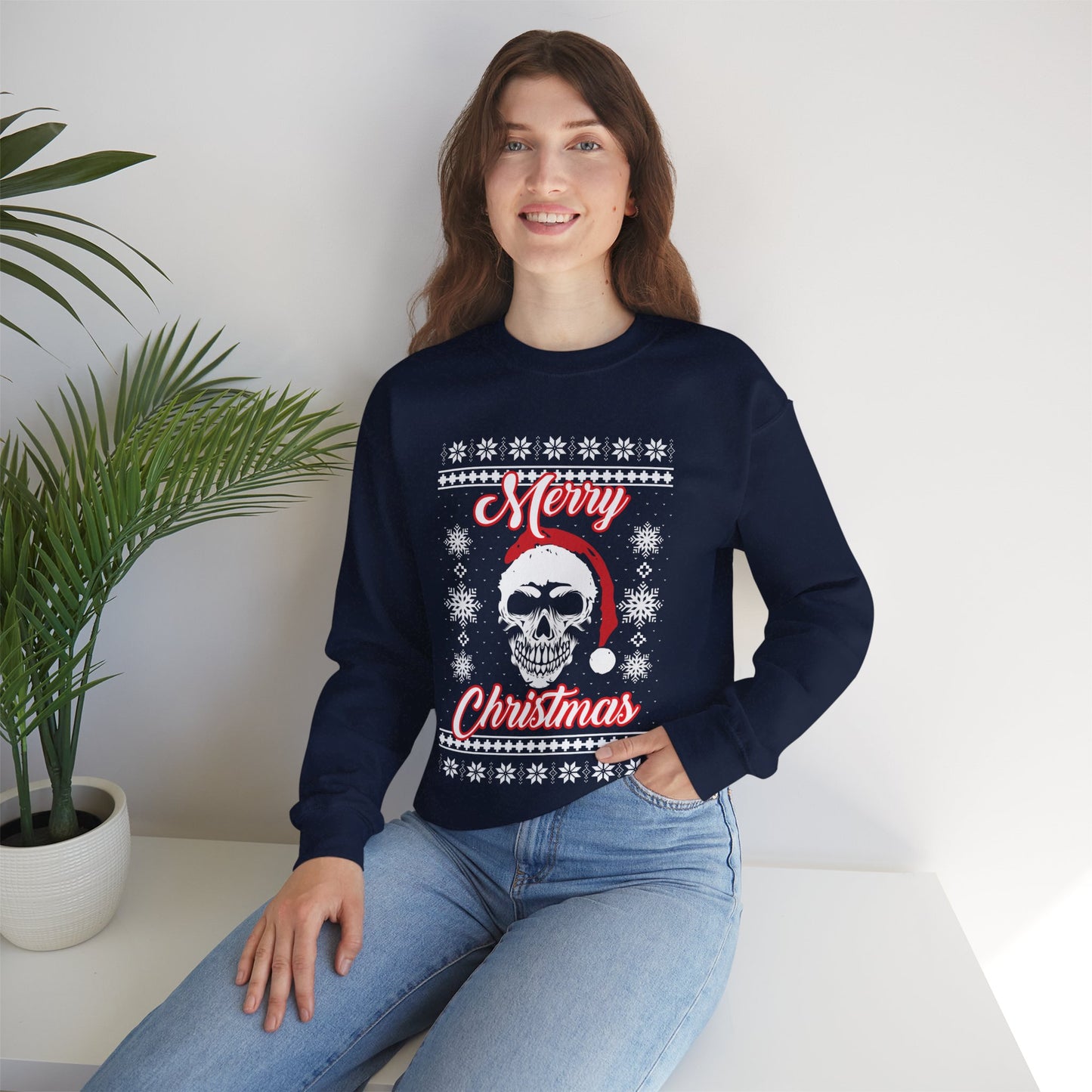 Merry Christmas Ugly Skull Holiday Xmas Jumper Crewneck Sweatshirt Sweater