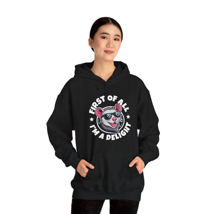 Funny First Of All I'm A Delight Sarcastic Angry Opossum Possum Hoodie For Men Women Hoodie