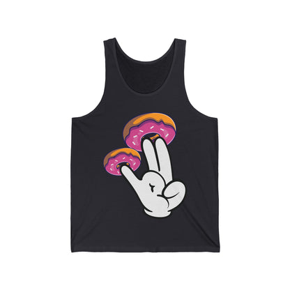 Funny Donuts with The Shocker Hand 2 and 1 Fingers Donut Lovers Humor Tank Tops For Men