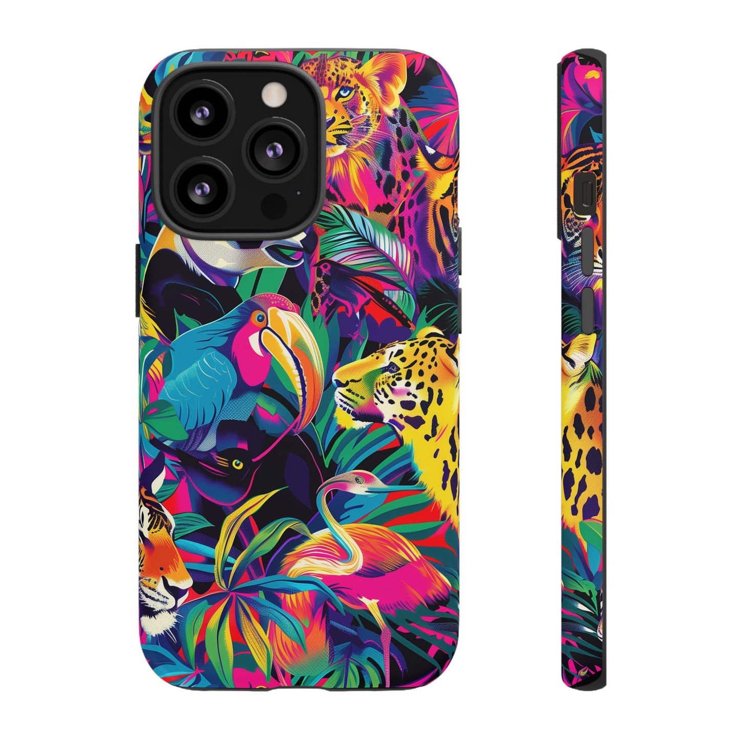 Animal Collage Pattern iPhone 13 14 15 16 Pro Max Plus Case Wireless Charging Compatible Tough Cases Protection, Magnetic Phone Case for iPhone Classic Series